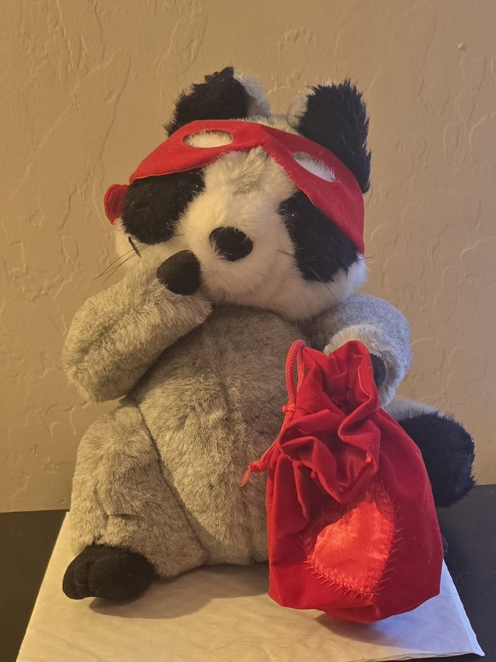 Vintage Hallmark Love Bandit Raccoon Plush Valentine Stuffed Animal 10" Red Mask